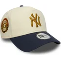 beige-og-marinebla-buet-kasket-snapback-9forty-e-frame-world-series-patch-fra-new-york-yankees-mlb-fra-new-era