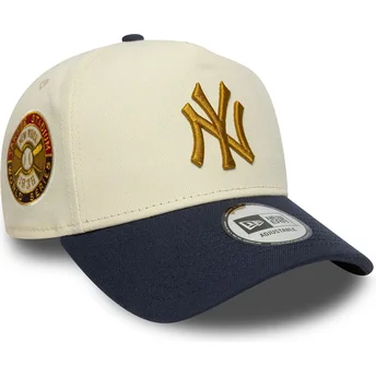 New Era Curved Brim 9FORTY E Frame World Series Patch New York Yankees MLB Beige and Navy Blue Snapback Cap
