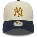 beige-og-marinebla-buet-kasket-snapback-9forty-e-frame-world-series-patch-fra-new-york-yankees-mlb-fra-new-era
