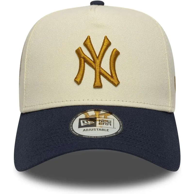 cappellino-curvo-beige-e-blu-marino-snapback-9forty-e-frame-world-series-patch-di-new-york-yankees-mlb-di-new-era