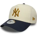 beige-og-marinebla-buet-kasket-snapback-9forty-e-frame-world-series-patch-fra-new-york-yankees-mlb-fra-new-era
