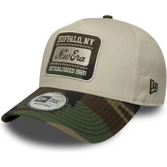 New Era Curved Brim 9FORTY E Frame Camo Patch Beige and Camouflage Snapback Cap