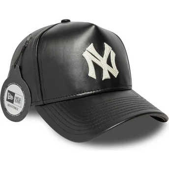 New Era Curved Brim 9FORTY E Frame Img Leather New York Yankees MLB Black Adjustable Cap