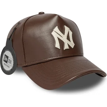 Brązowa regulowana czapka z daszkiem 9FORTY E Frame Img Leather New York Yankees MLB New Era