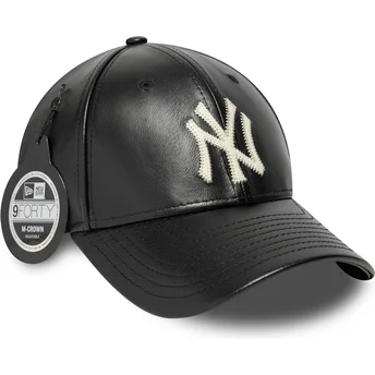 Petten gebogen zwart verstelbare band 9FORTY M-Crown Img Leather van New York Yankees MLB van New Era