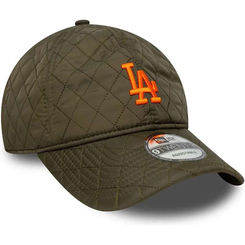 cappellino-visiera-curva-verde-regolabile-con-logo-arancione-9twenty-quilted-di-los-angeles-dodgers-mlb-di-new-era