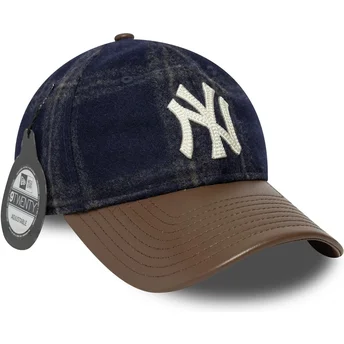Gebogene marineblau und braune verstellbare Kappe 9TWENTY Img Loden Leather von New York Yankees MLB von New Era