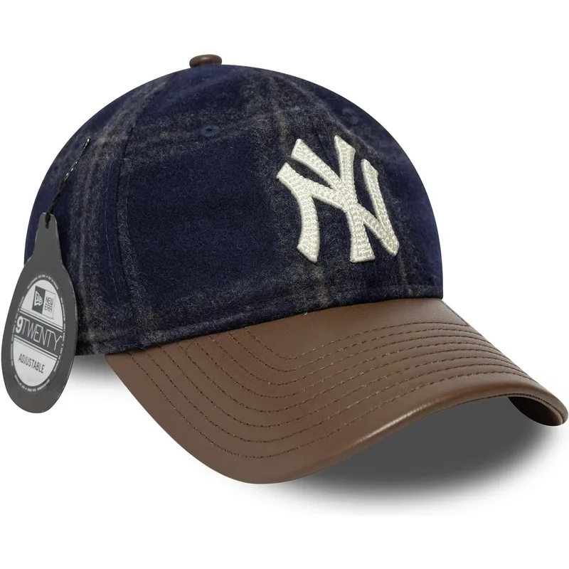 cappellino-curvo-blu-marino-e-marrone-regolabile-9twenty-img-loden-leather-di-new-york-yankees-mlb-di-new-era