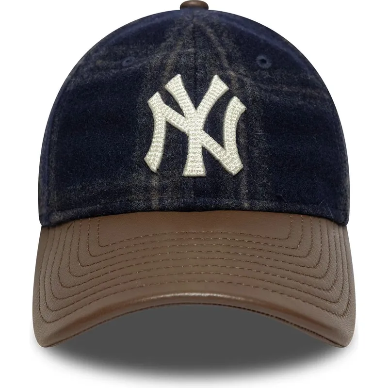 gebogene-marineblau-und-braune-verstellbare-kappe-9twenty-img-loden-leather-von-new-york-yankees-mlb-von-new-era