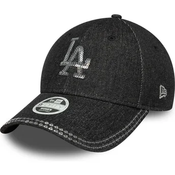 Gorra curva negra ajustable para mujer 9FORTY Sequin Denim de Los Angeles Dodgers MLB de New Era