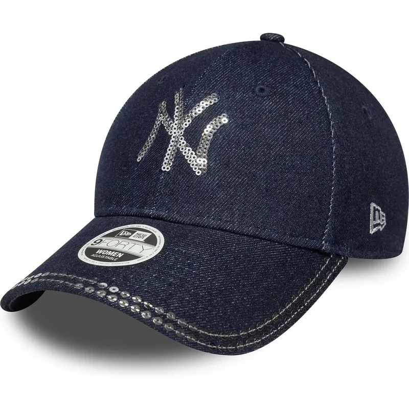 granatowa-regulowana-czapka-z-daszkiem-dla-kobiet-9forty-sequin-denim-new-york-yankees-mlb-new-era