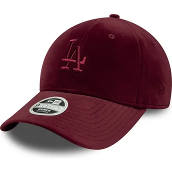 New Era Curved Brim Women 9FORTY Velour Los Angeles Dodgers MLB Maroon Adjustable Cap