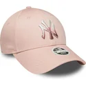 verstellbare-rosa-damenkappe-mit-gebogenem-schirm-9forty-metallic-logo-der-new-york-yankees-mlb-von-new-era