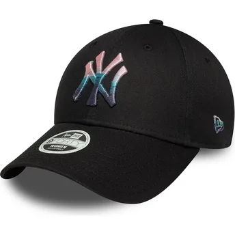 New Era New York Yankees MLB 9FORTY Metallic Logo justerbar svart böjd keps för kvinnor