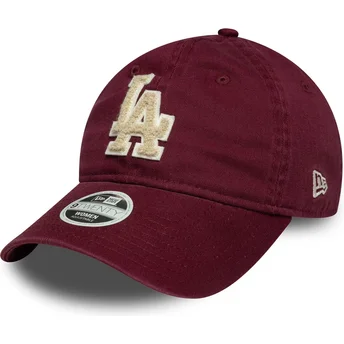 New Era Curved Brim Women 9TWENTY Boucle Los Angeles Dodgers MLB Maroon Adjustable Cap with Beige Logo