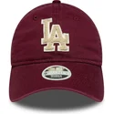 new-era-curved-brim-women-9twenty-boucle-los-angeles-dodgers-mlb-maroon-adjustable-cap-with-beige-logo