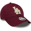 new-era-curved-brim-women-9twenty-boucle-los-angeles-dodgers-mlb-maroon-adjustable-cap-with-beige-logo