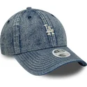 blaue-gebogene-verstellbare-damen-kappe-9twenty-denim-der-los-angeles-dodgers-mlb-von-new-era