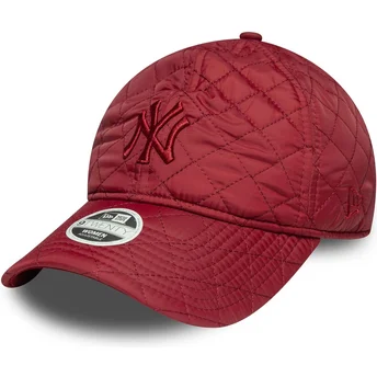 New Era Curved Brim Women Red Logo 9TWENTY Padded New York Yankees MLB Red Adjustable Cap