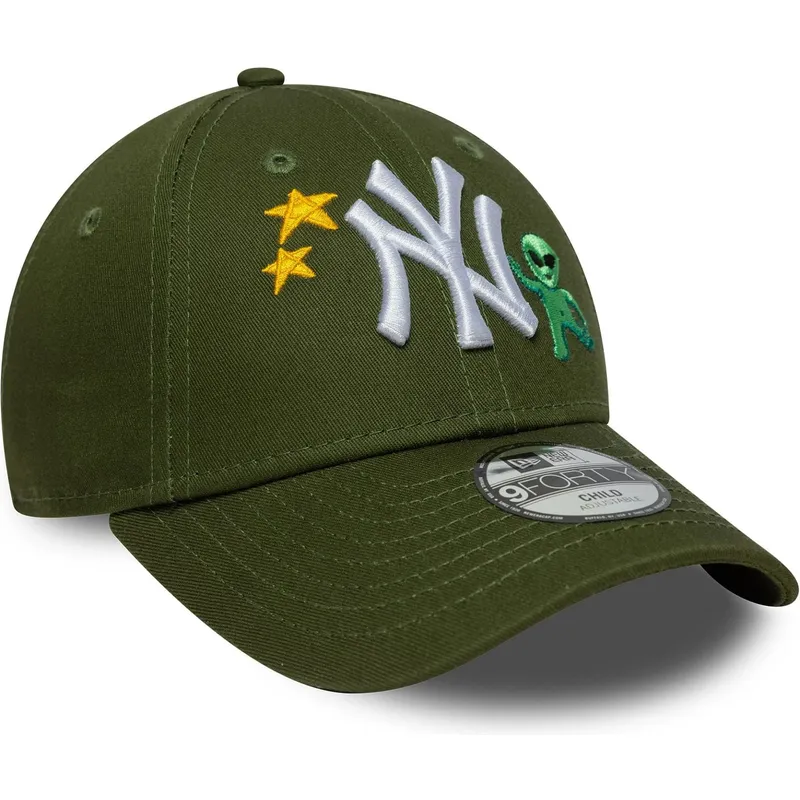 petten-gebogen-groen-verstelbaar-voor-kinderen-9forty-space-icon-van-new-york-yankees-mlb-van-new-era