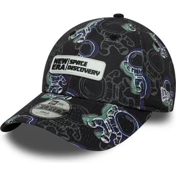 New Era 9FORTY Space All Over Print verstellbare schwarze Kinderkappe mit gebogenem Schirm