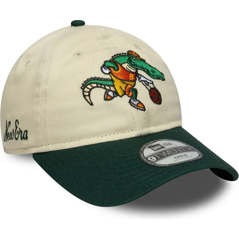 cappellino-curvo-beige-e-verde-regolabile-per-bambino-9twenty-mascot-di-new-era