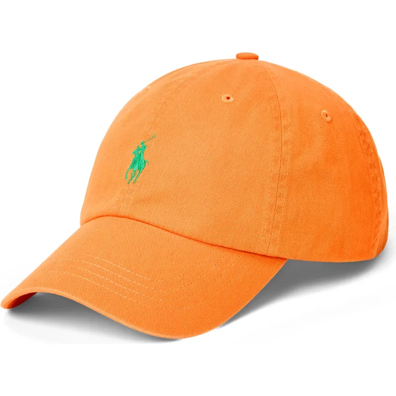cappellino-curvo-arancione-regolabile-con-logo-verde-cotton-chino-classic-sport-di-polo-ralph-lauren