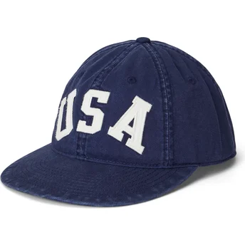 Polo Ralph Lauren Flat Brim USA Appliqued Twill Navy Blue Adjustable Cap
