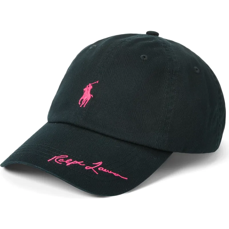 Polo Ralph Lauren Curved Brim Pink Pony Twill Black Adjustable Cap
