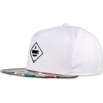 Casquette plate blanche et multicolore snapback Rubber Aztek Djinns