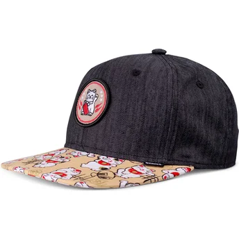 Czarna i wielokolorowa płaska czapka snapback dla chłopca Lucky Cat Linen Rev od Djinns