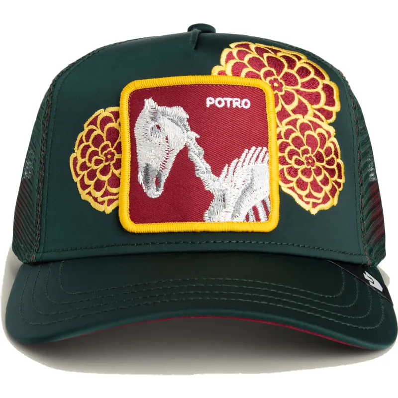 trucker-kasket-gron-hest-dia-de-potro-dia-de-los-muertos-the-farm-fra-goorin-bros