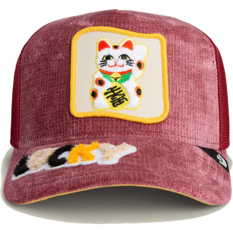 petten-gebogen-rood-snapback-lucky-maneki-neko-happy-thoughts-the-farm-van-goorin-bros
