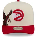 bezowo-czerwona-zakrzywiona-czapka-snapback-9fifty-a-frame-precurved-hardwood-classics-atlanta-hawks-nba-new-era