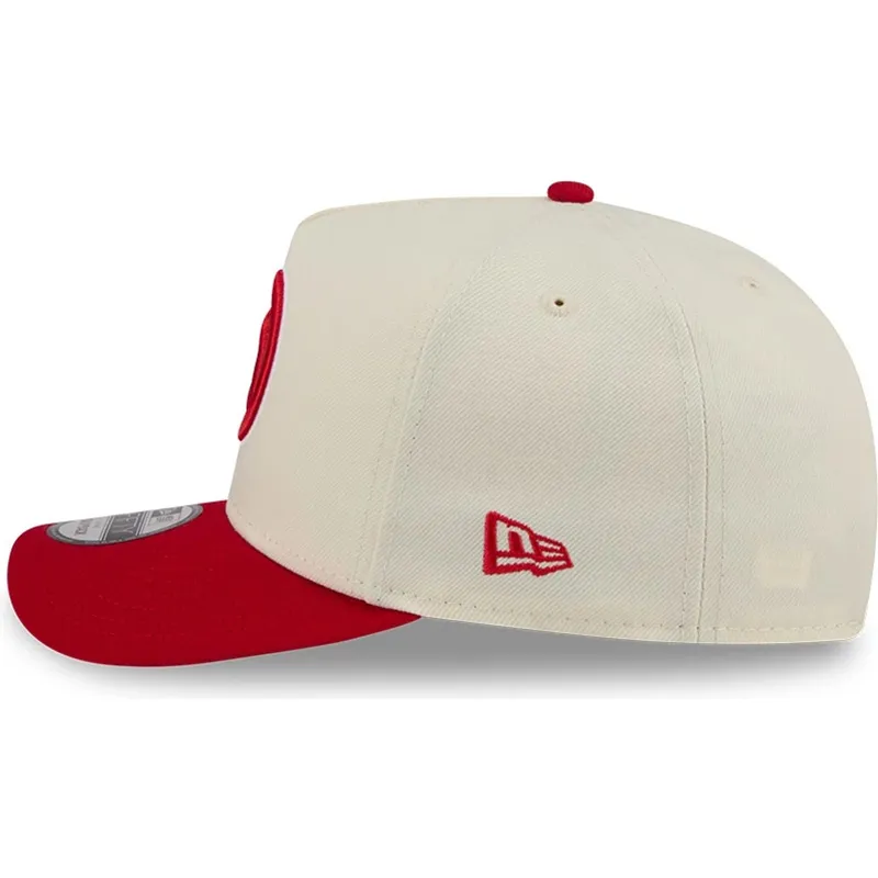 beige-rote-snapback-kappe-9fifty-a-frame-precurved-hardwood-classics-der-atlanta-hawks-nba-von-new-era