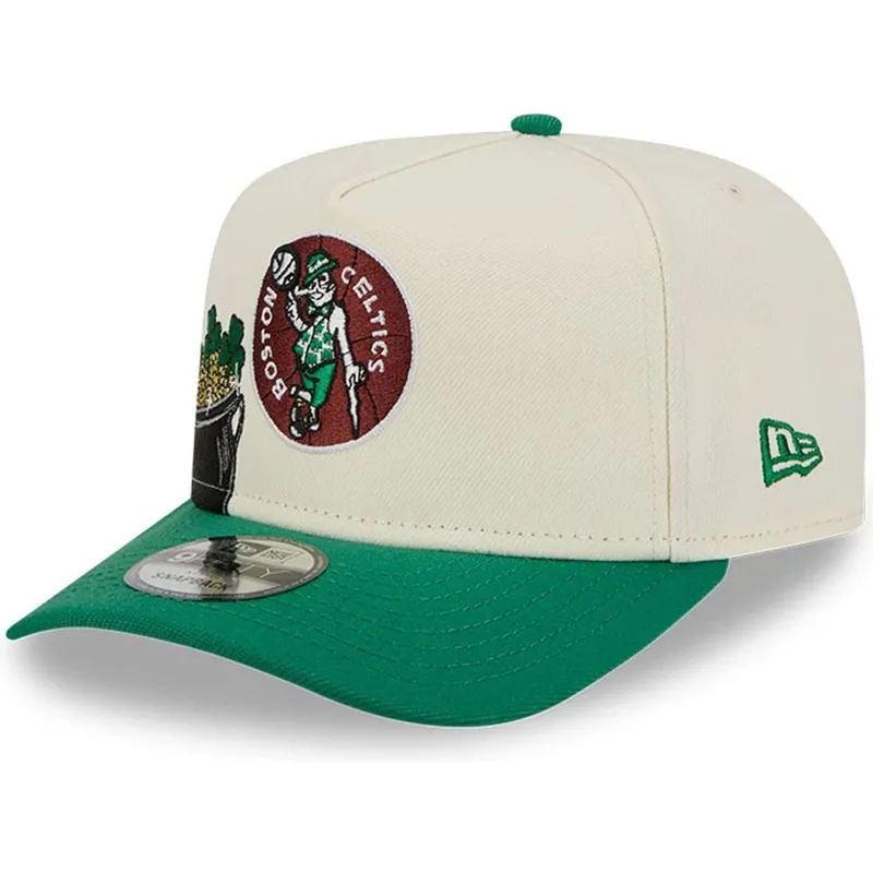 beige-og-gron-buet-kasket-snapback-9fifty-a-frame-precurved-hardwood-classics-fra-boston-celtics-nba-fra-new-era