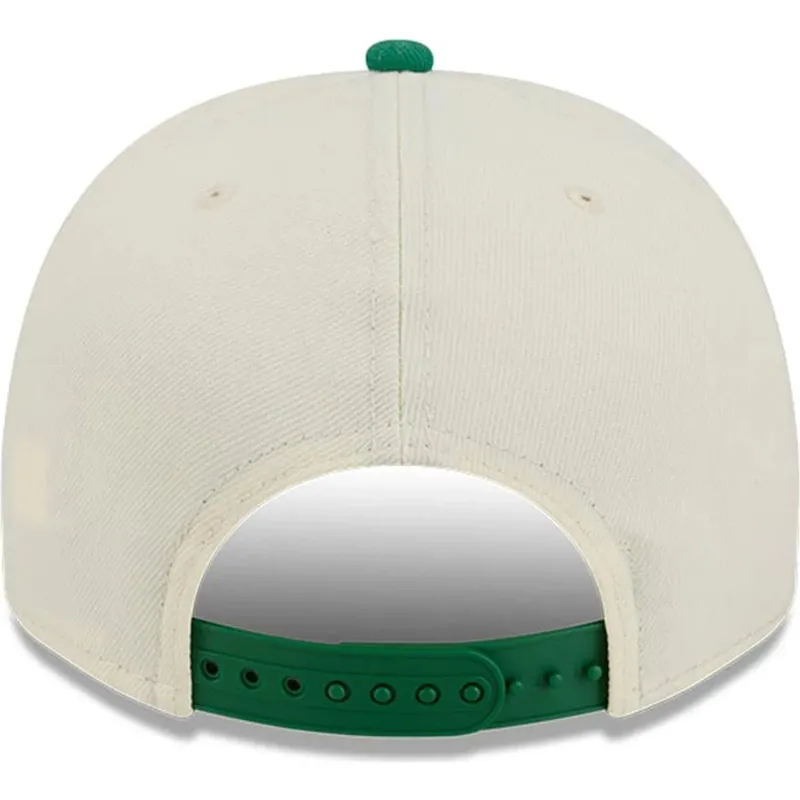 casquette-courbee-beige-et-verte-snapback-9fifty-a-frame-precurved-hardwood-classics-boston-celtics-nba-new-era
