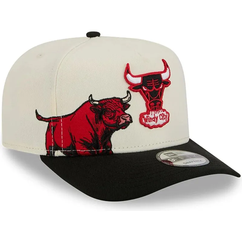 bezowo-czarna-zakrzywiona-czapka-snapback-9fifty-a-frame-precurved-hardwood-classics-chicago-bulls-nba-new-era