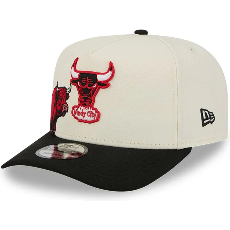 beige-och-svart-bojd-keps-snapback-9fifty-a-frame-precurved-hardwood-classics-fran-chicago-bulls-nba-av-new-era