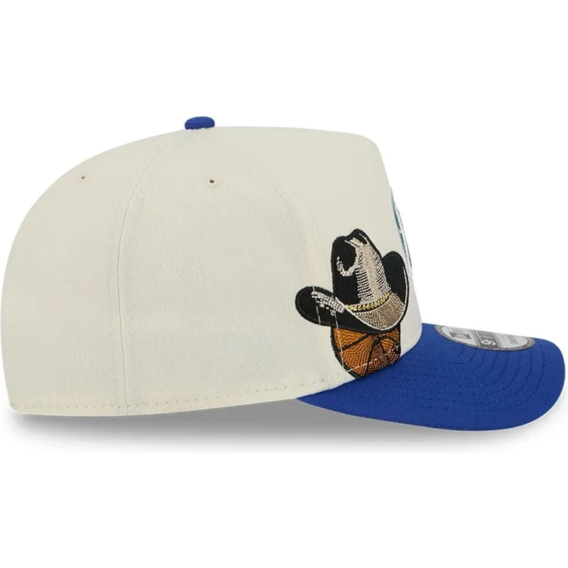 beige-blaue-snapback-kappe-9fifty-a-frame-precurved-hardwood-classics-der-dallas-mavericks-nba-von-new-era