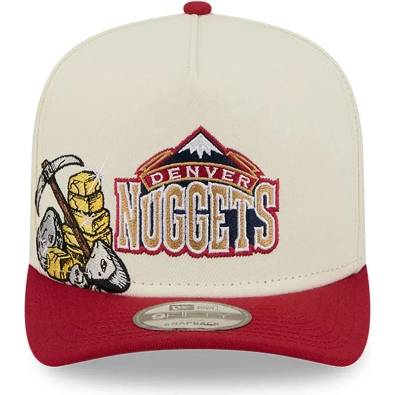 casquette-courbee-beige-et-rouge-snapback-9fifty-a-frame-precurved-hardwood-classics-denver-nuggets-nba-new-era