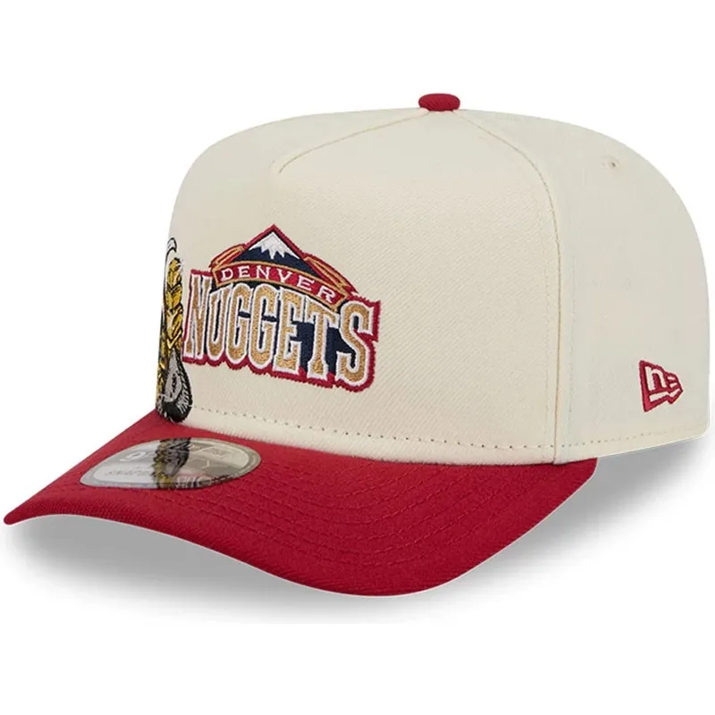 casquette-courbee-beige-et-rouge-snapback-9fifty-a-frame-precurved-hardwood-classics-denver-nuggets-nba-new-era