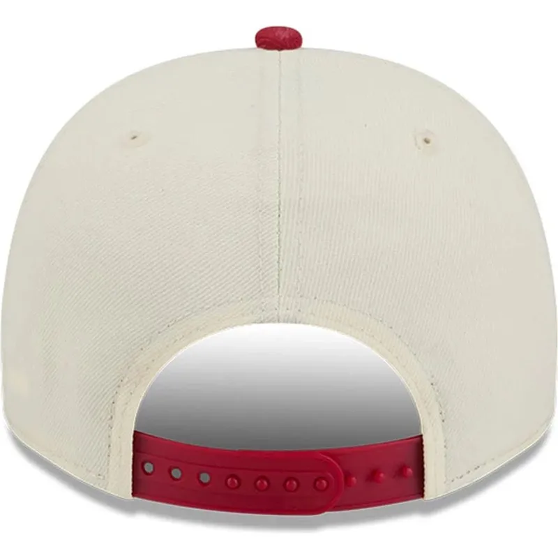 cappellino-visiera-curva-beige-e-rosso-snapback-9fifty-a-frame-precurved-hardwood-classics-di-denver-nuggets-nba-di-new-era