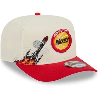 Gorra kurvet beige og rød snapback 9FIFTY A Frame Precurved Hardwood Classics fra Houston Rockets NBA af New Era