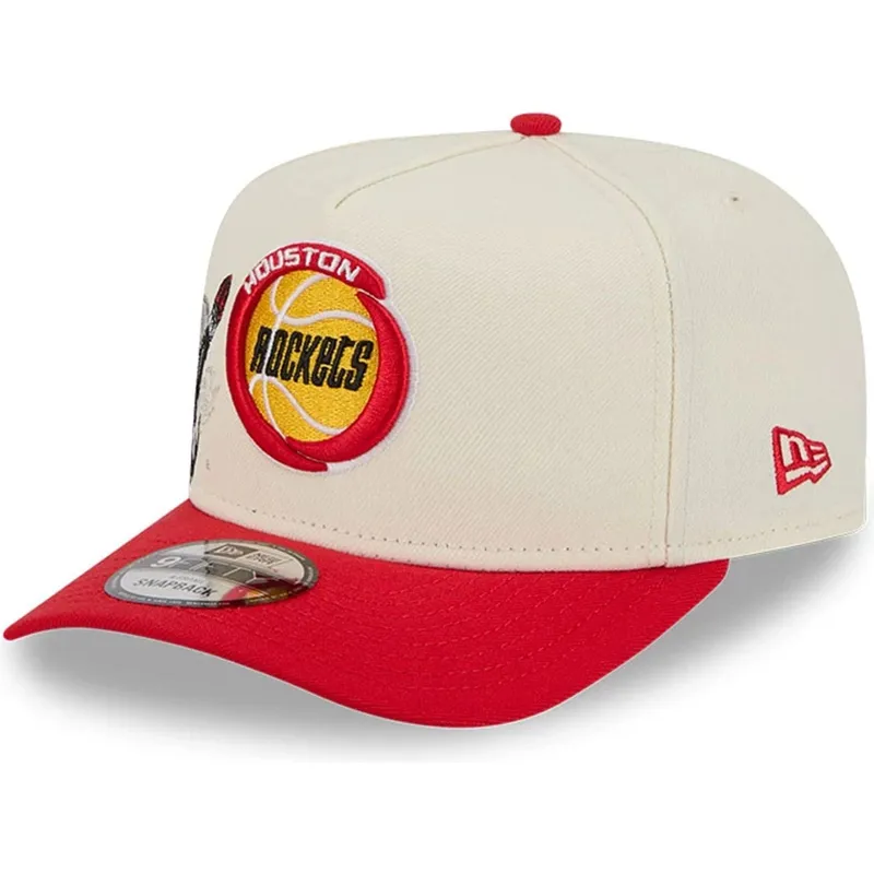 beige-og-rod-buet-kasket-snapback-9fifty-a-frame-precurved-hardwood-classics-fra-houston-rockets-nba-fra-new-era