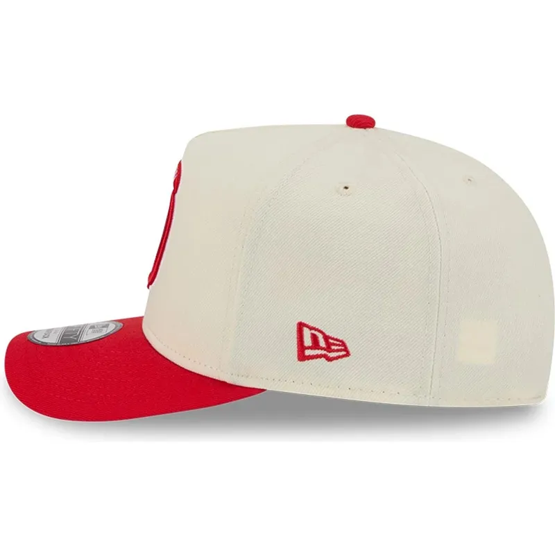 beige-og-rod-buet-kasket-snapback-9fifty-a-frame-precurved-hardwood-classics-fra-houston-rockets-nba-fra-new-era