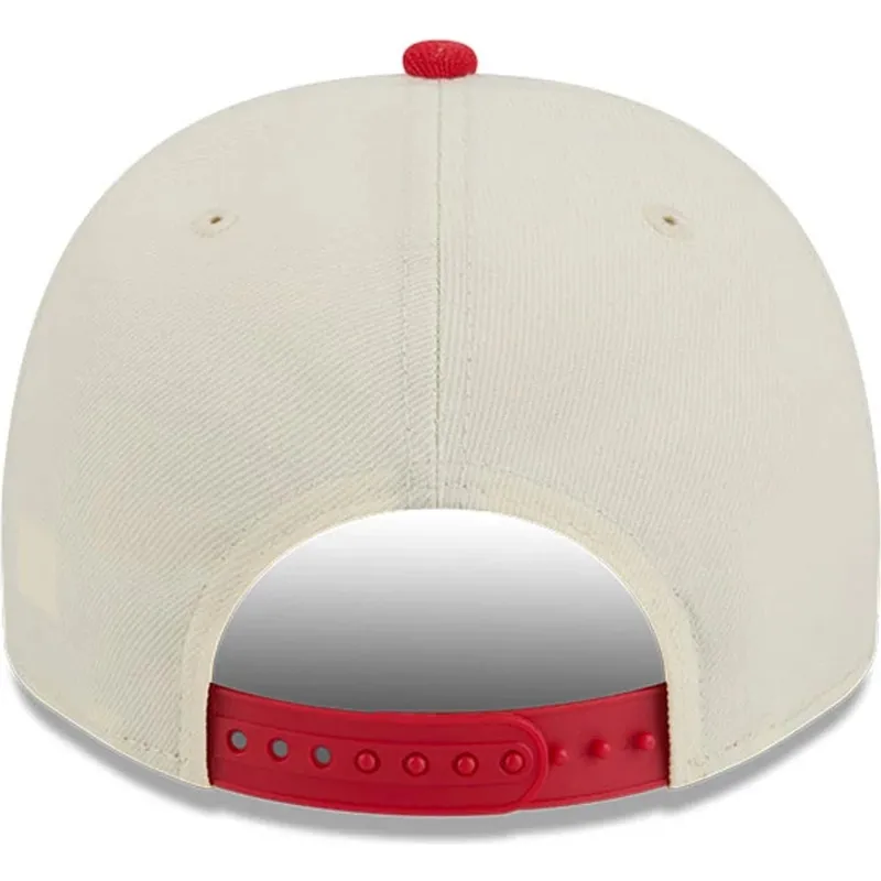 casquette-courbee-beige-et-rouge-snapback-9fifty-a-frame-precurved-hardwood-classics-houston-rockets-nba-new-era