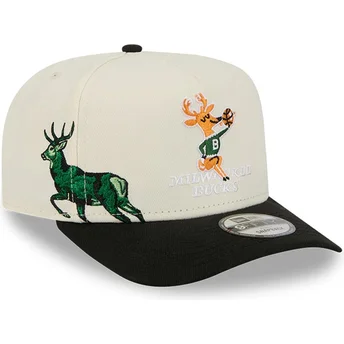 Buet beige og sort snapback kasket 9FIFTY A Frame Precurved Hardwood Classics fra Milwaukee Bucks NBA fra New Era