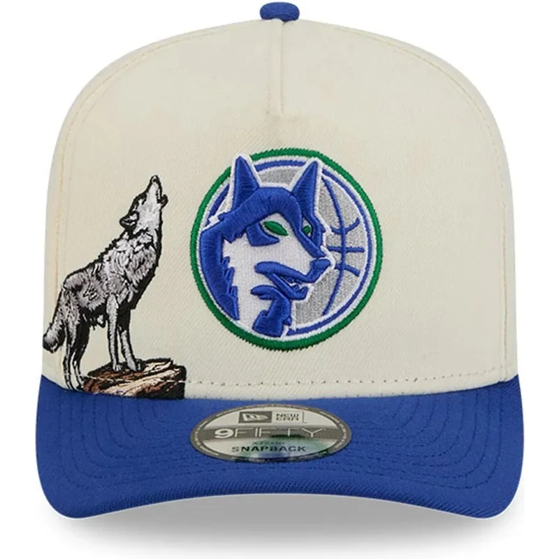 buet-beige-og-bla-snapback-kasket-9fifty-a-frame-precurved-hardwood-classics-fra-minnesota-timberwolves-nba-fra-new-era
