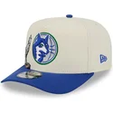 casquette-courbee-beige-et-bleue-snapback-9fifty-a-frame-precurved-hardwood-classics-minnesota-timberwolves-nba-new-era